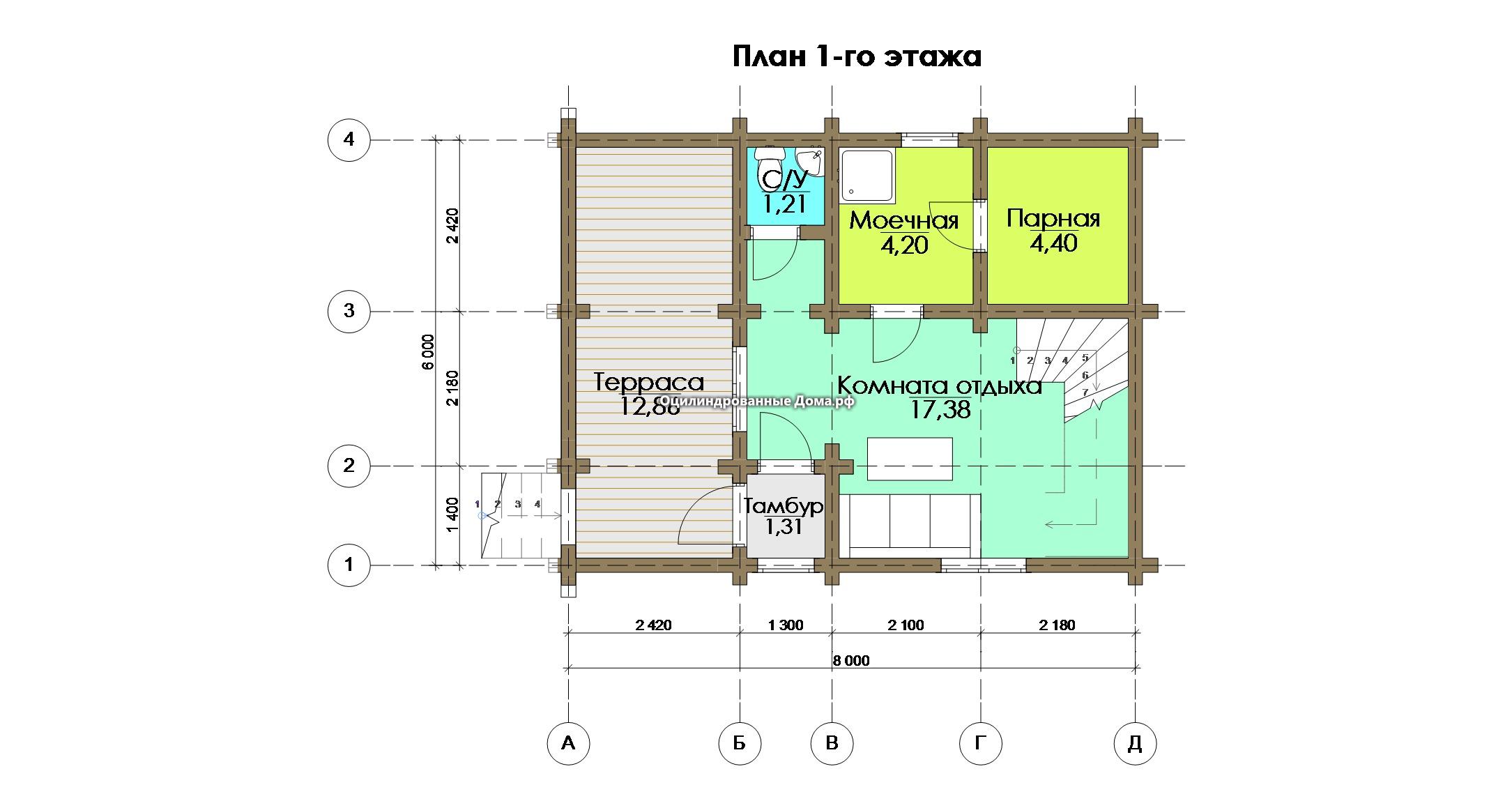 Дом-баня из оцилиндрованного бревна 